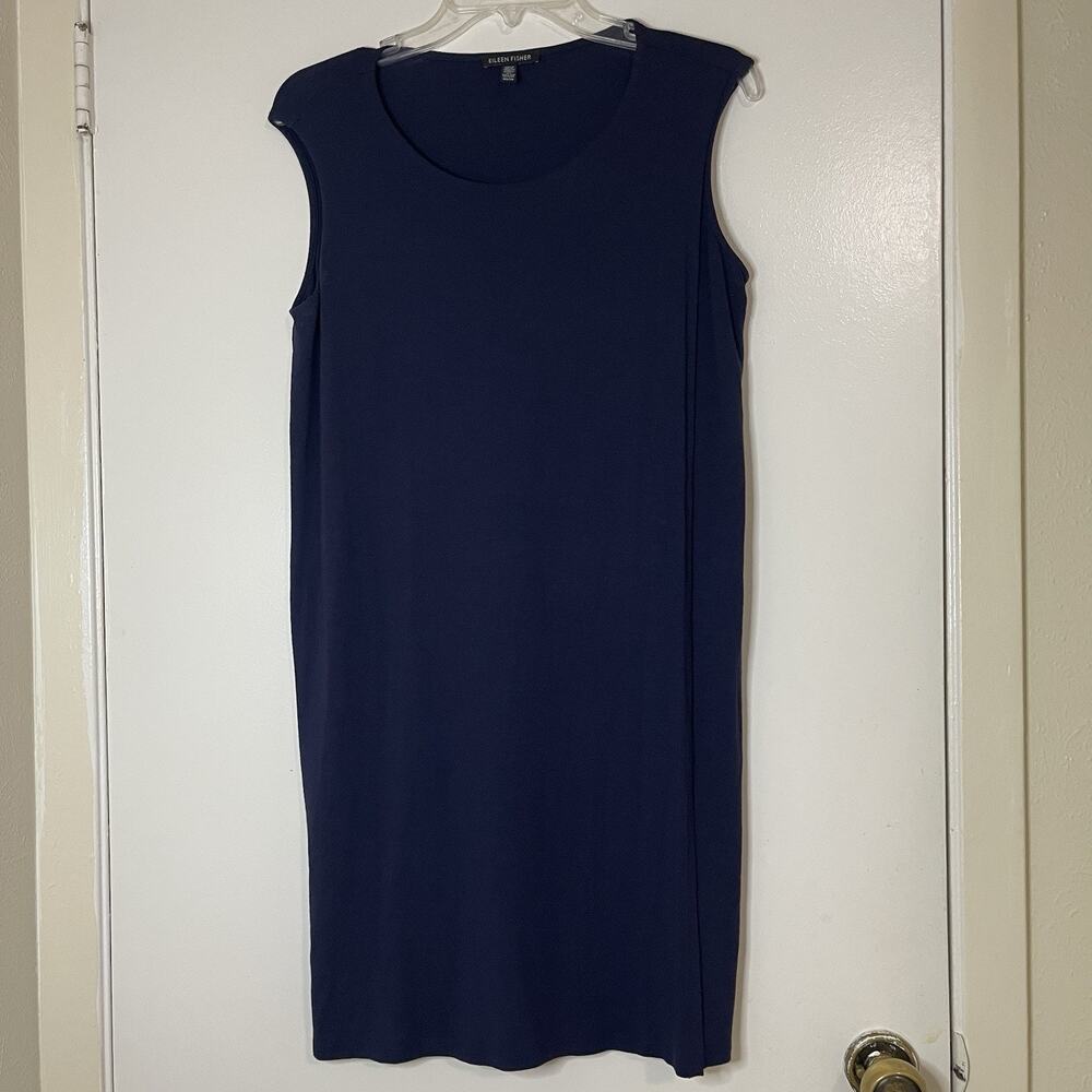 Eileen Fisher navy cap sleeve drape over tunic top size XS